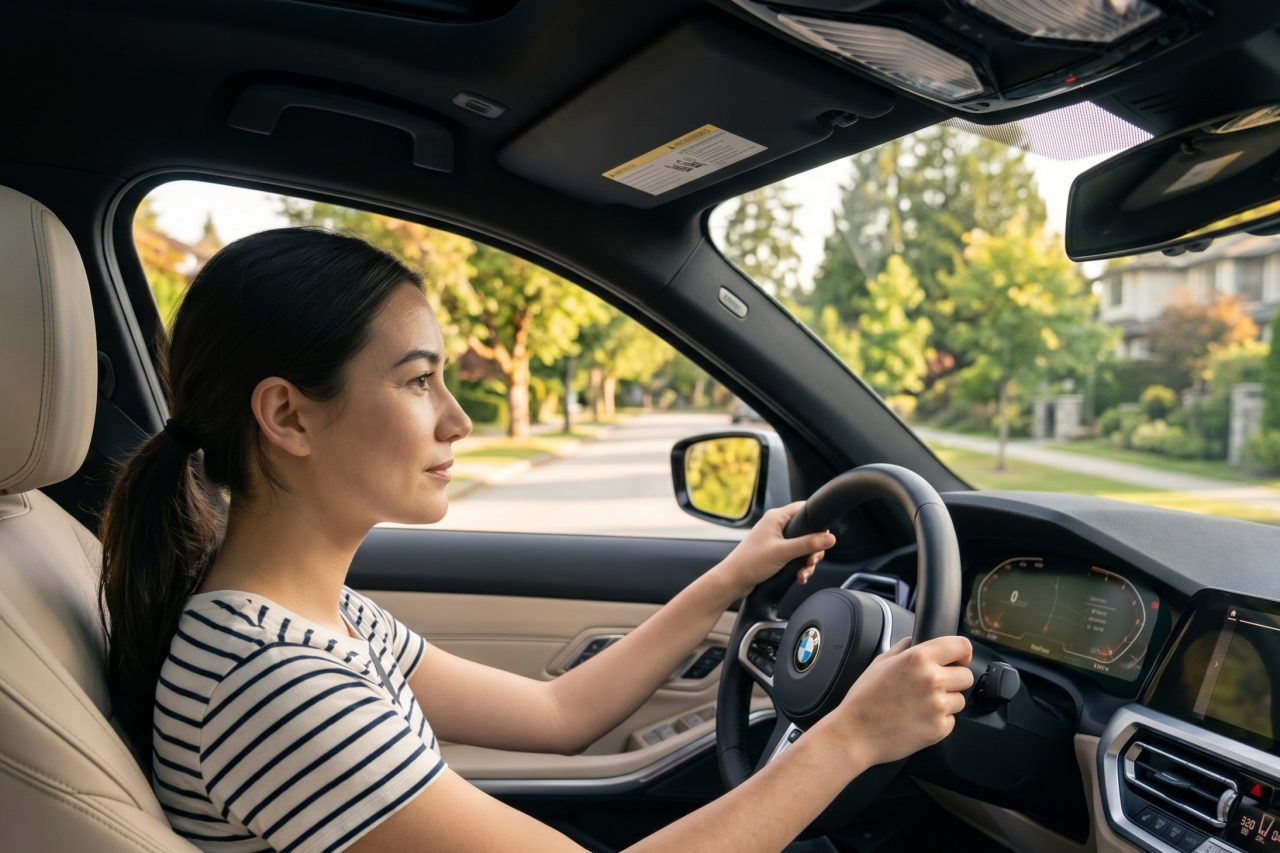 New driver practicing on a quiet North Vancouver residential street